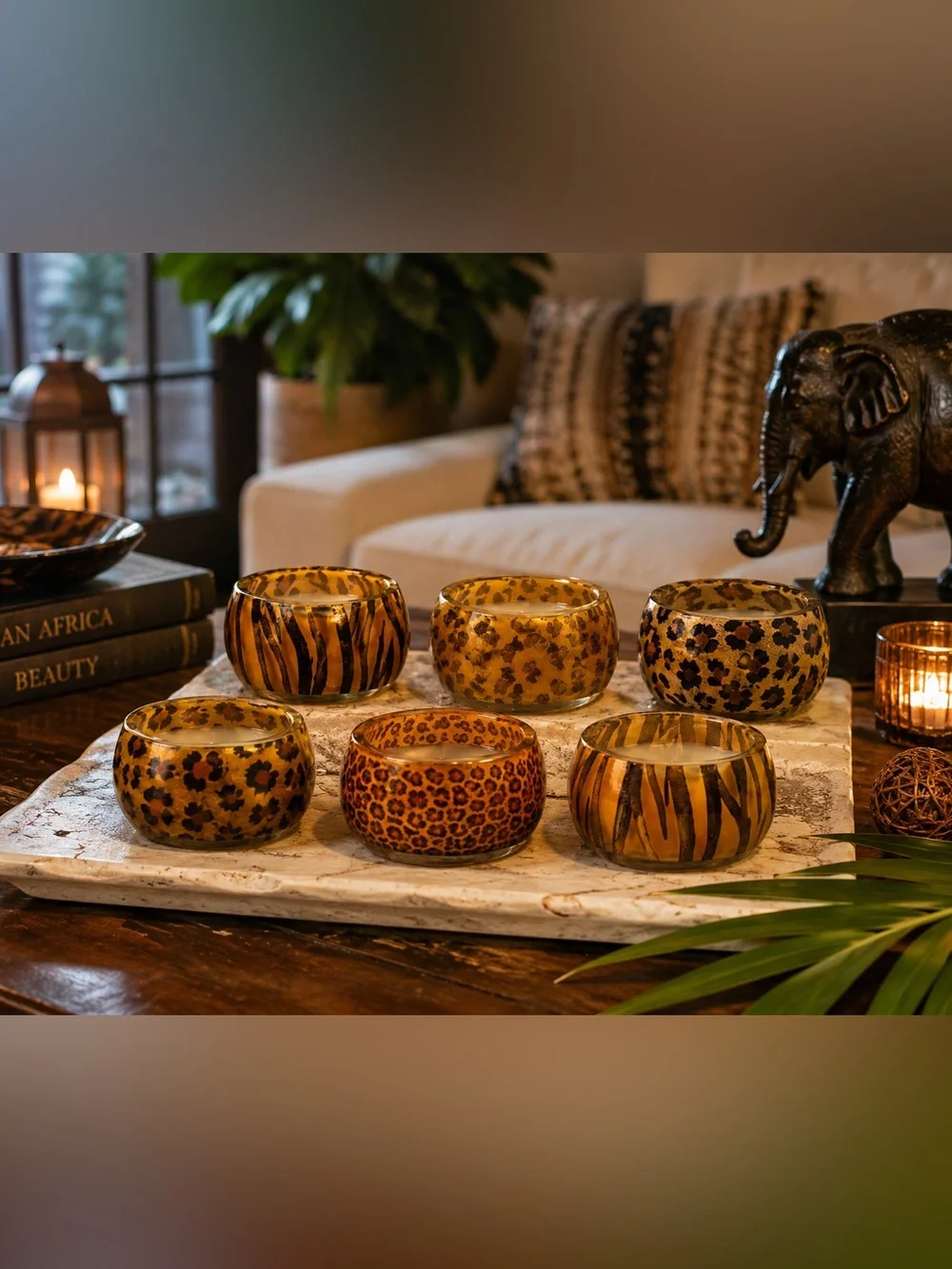 Animal Print Glass Votive Candle Holders - Set of 6